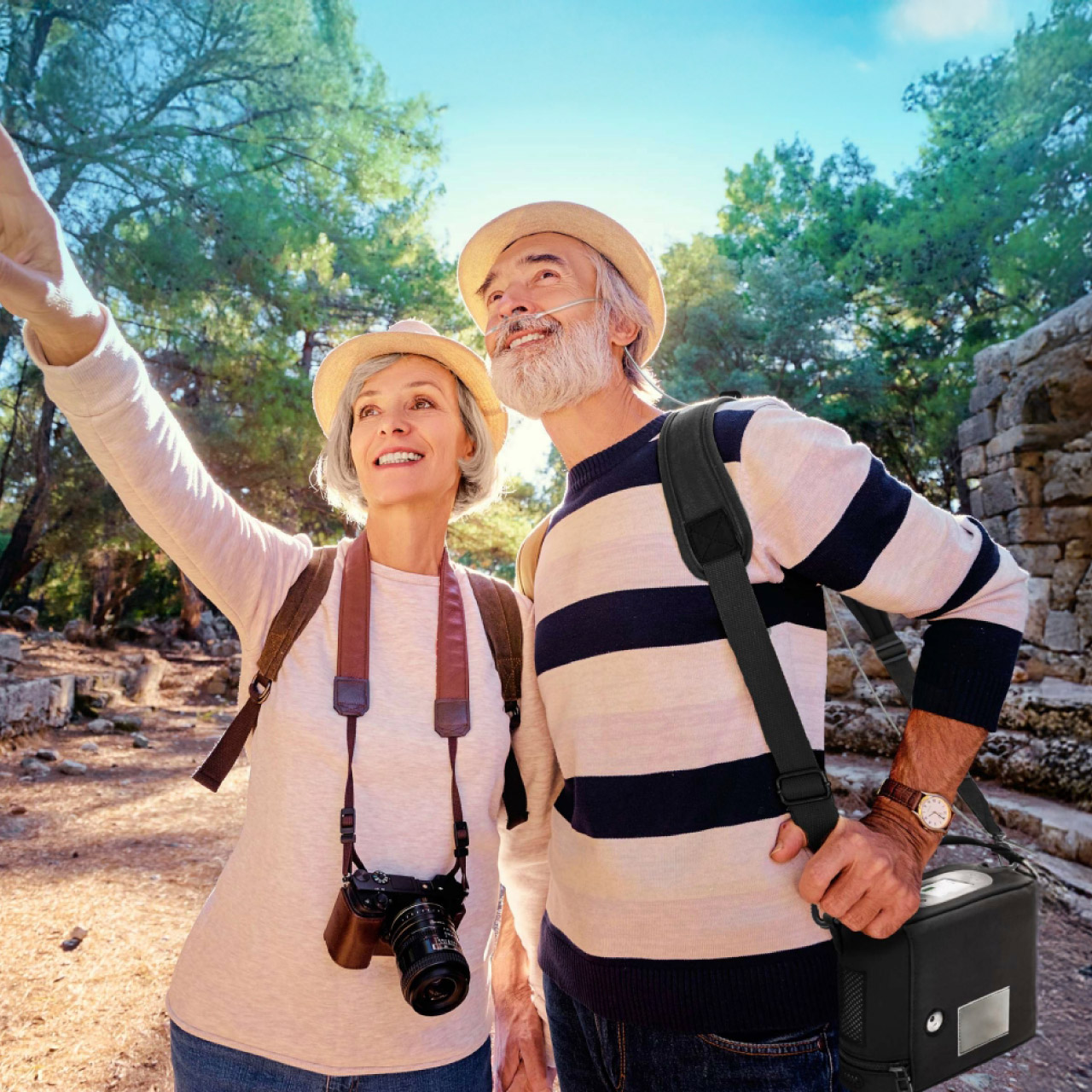 Kingon P2-E Portable Oxygen Concentrator - World's smallest and lightest - Patient walking outdoors